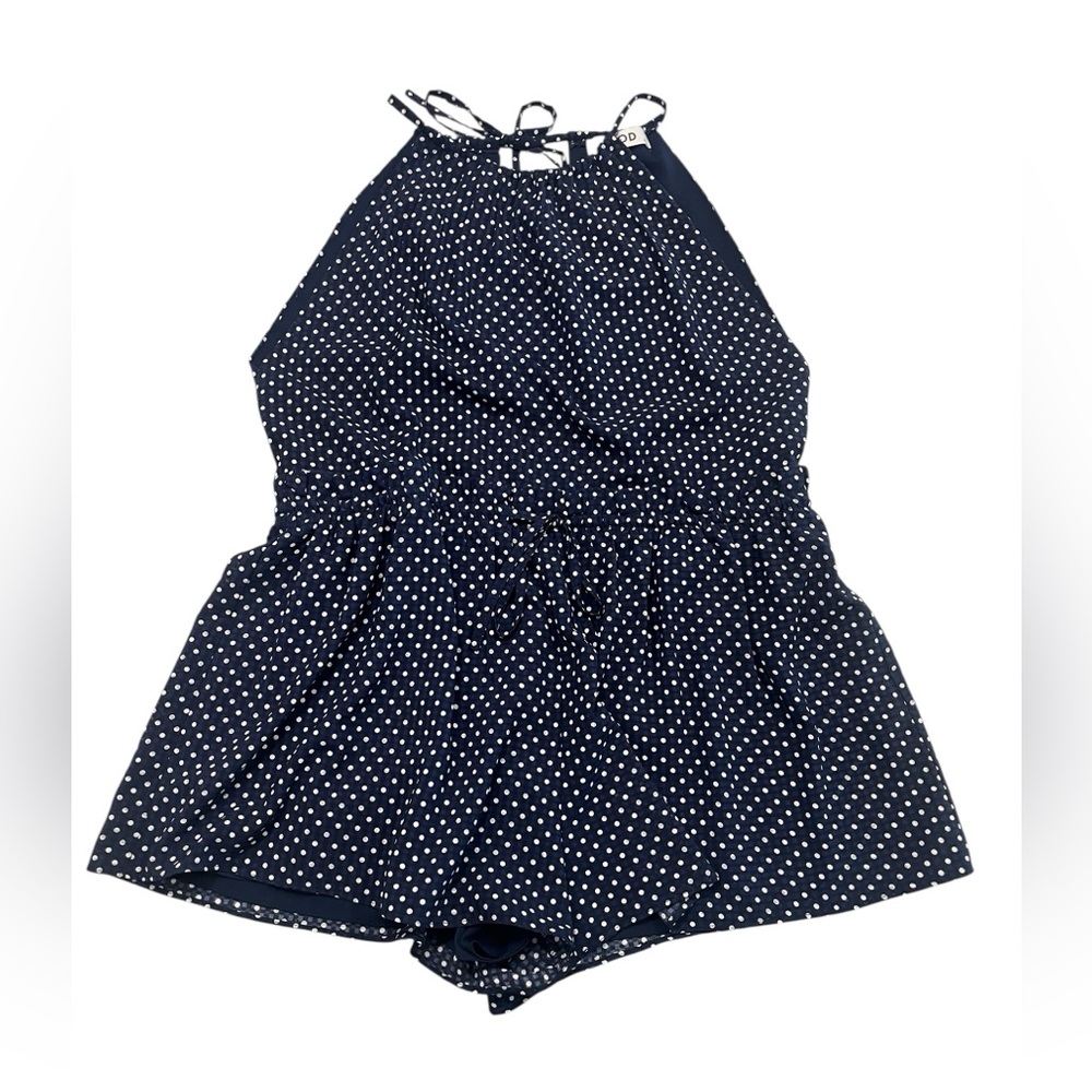 EUC MOD Navy and White Polka Dot Romper Size L